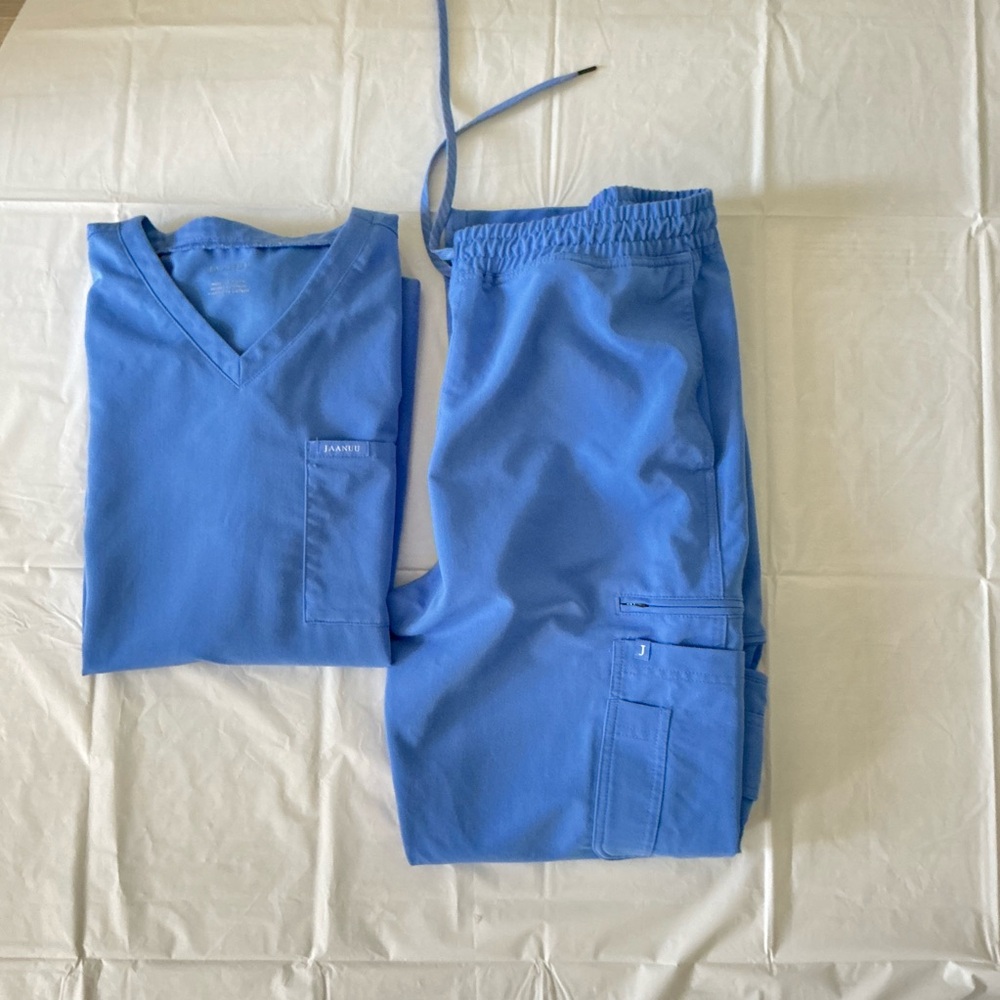 Jaanuu Men’s Scrub Set Large Ceil Blue J85016 Cargo Pants